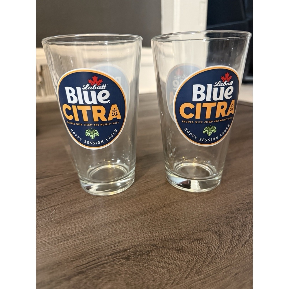 2 LABATT BLUE CITRA CANADIAN 16 OZ BEER GLASSES